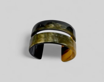 Handcrafted Buffalo Horn Cuff Bracelet: Unisex Oval Bangle