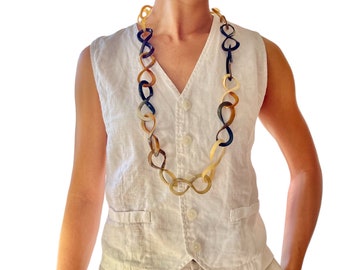 Long Buffalo Horn Necklace: Chunky Handmade Chain Jewelry