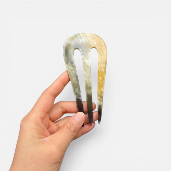 Buffalo Horn Hair Fork – Minimalist 3-Prong Hair Stick, Sustainable Accessory