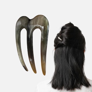 Garfo de cabelo de 3 pontas em chifre de búfalo, palito de cabelo artesanal, acessório natural