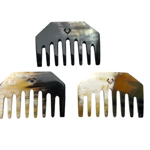 Horn wide-tooth Comb with logo. Curly Hair Brush. Pocket comb