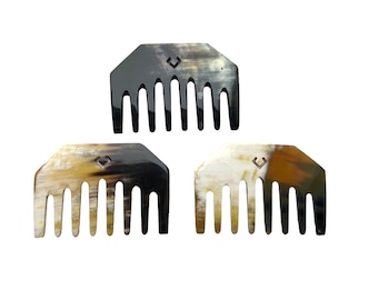 Horn wide-tooth Comb with logo. Curly Hair Brush. Pocket comb