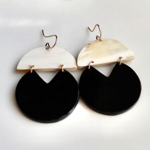 Geometric earrings with buffalo horn elements Gold filled gold vermeil Argentium 935 silver Brass Statement earrings