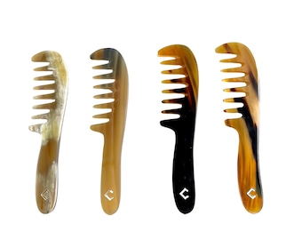 Buffalo horn Wide-Tooth Comb with Handle, Anti-Static comb