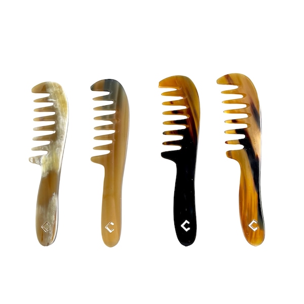 Buffalo horn Wide-Tooth Comb with Handle, Anti-Static comb