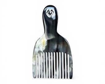 Buffalo Horn Comb, Pocket Beard Comb, Natural Afro Pick, Travel Hair Grooming Tool
