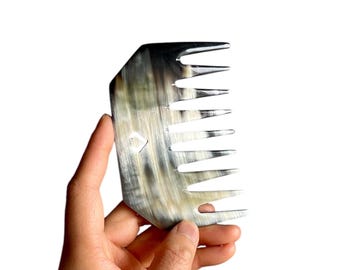 Horn wide-pointy-tooth Comb with logo. Hair Brush. Pocket comb