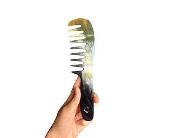 Large buffalo horn Pointy-Tooth Comb with Handle, Anti-Static comb, Thick hair comb