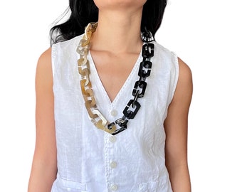 Buffalo horn necklace,  chunky chain necklace, water buffalo horn jewellery, 90 cm full length