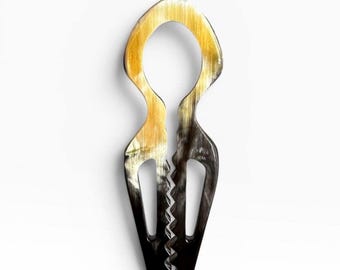 Handmade Buffalo Horn Mini Hair Fork, Textured Grip, Natural Hair Stick