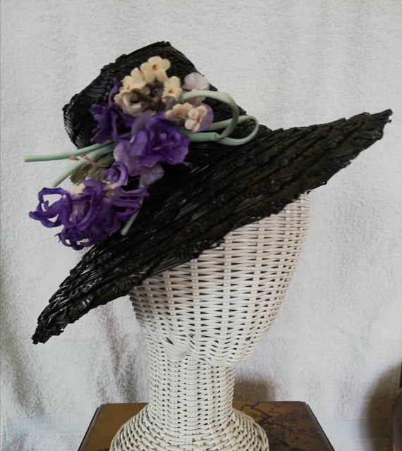 1940s Black Straw Fedora style topper