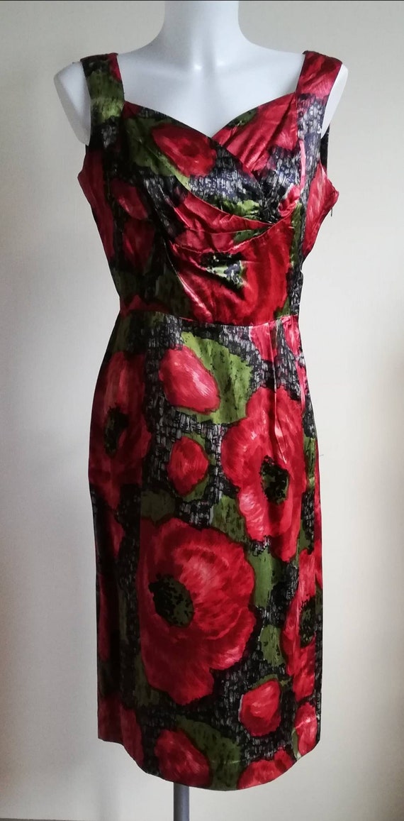 1950s Red Poppy Wiggle Dress