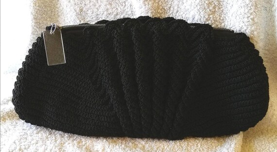 1940s Black Crocheted Clutch Bag