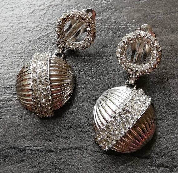1950s Elsa Schiaparelli Diamante Clip Earrings