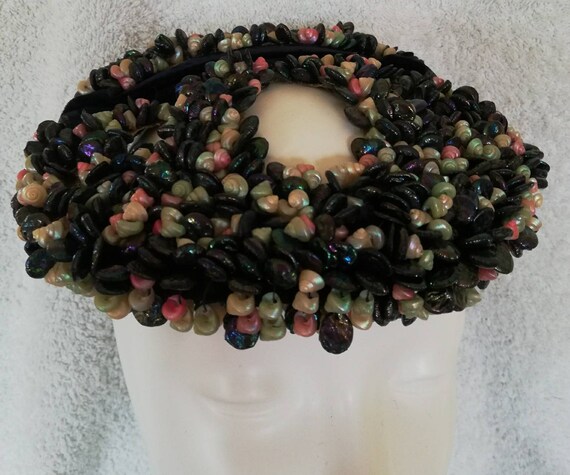 1950s Iridescent Shell and Bead Cap