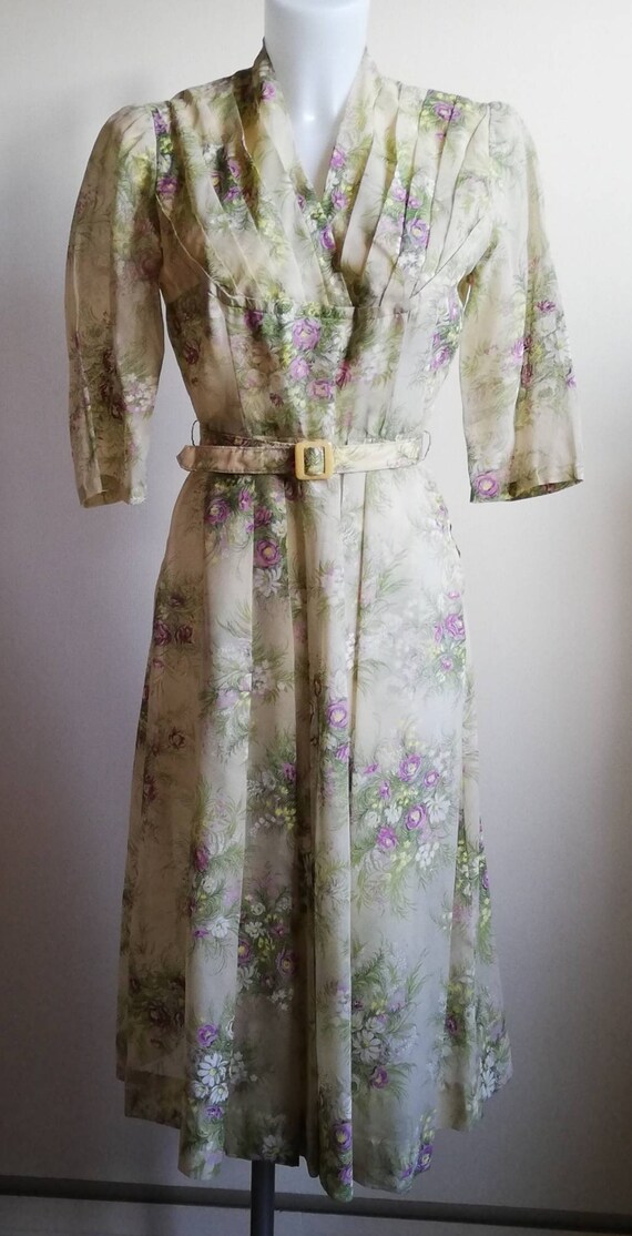 1950s Sheer Yellow Floral Dress
