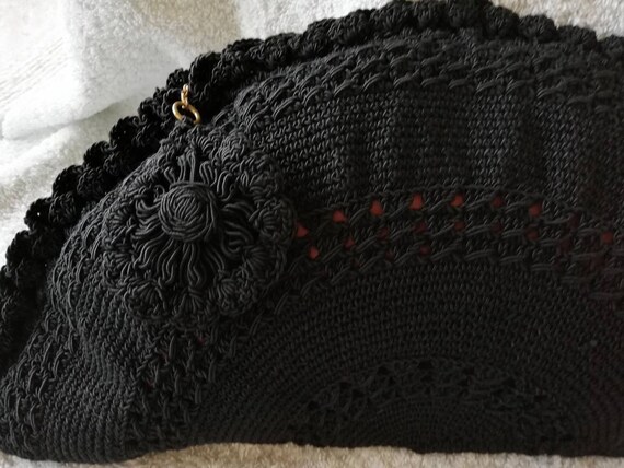 1940s Black Crochet Clutch Bag