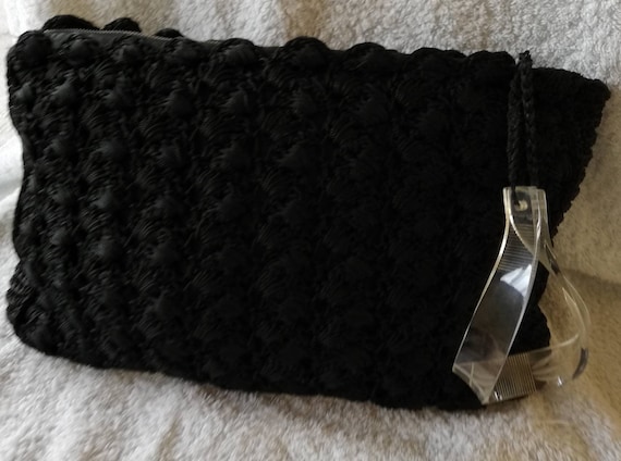 1940s Black Crocheted Clutch Bag