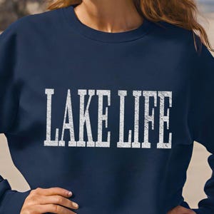 Lake Life Sweatshirt: Distressed Graphic Crewneck Pullover