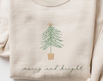 Frohe und helle Weihnachtsbaum Sweatshirt mit Rundhalsausschnitt