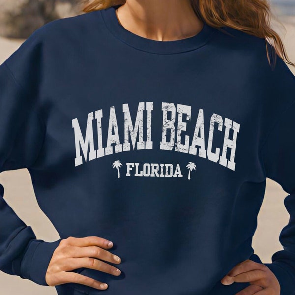 Sweat-shirt Miami Beach, chemise unisexe palmiers de Floride pull ras du cou cadeau souvenir