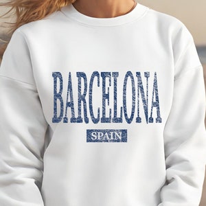 Barcelona Spain Sweatshirt, Womens Beach Crewneck Sweater, Spain Pullover Gift Souvenir White