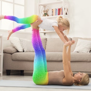 Mommy and Me Rainbow Ombre Galaxy Leggings, Mommy Daughter Matching Fitness Tights, Mommy and Me Sets, Mother Daughter Outfits