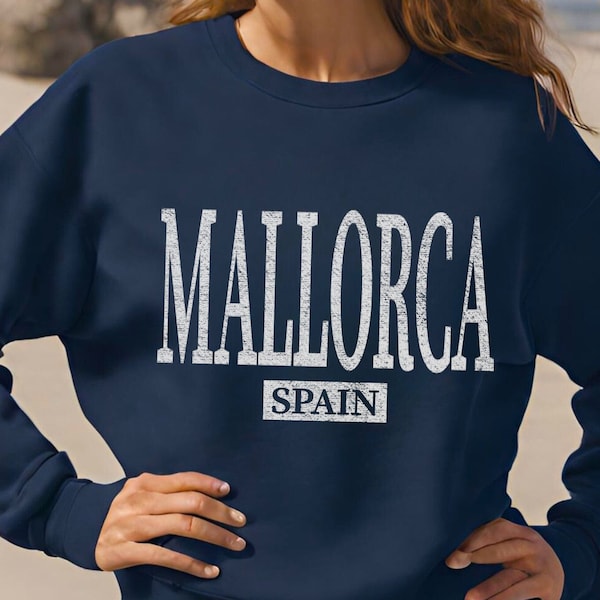 Mallorca España Sudadera, Suéter de cuello redondo de playa para mujer, Recuerdo de regalo de jersey de cuello redondo de España