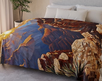 Mosaic Art Grand Canyon Fleece Blanket Gift, Sofa Throw Cozy Bed