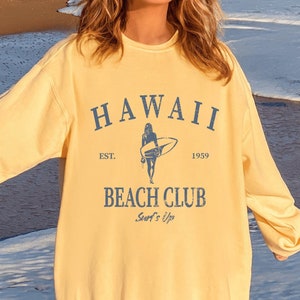 Retro Hawaii Beach Club Crewneck Sweatshirt, Honolulu Oahu Tropical Pullover Gift, Comfort Colors Garment-Dyed