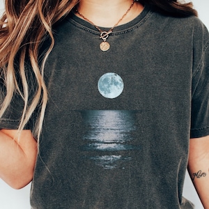 Moon Ocean Reflection T-Shirt: Night Beach Celestial Tee