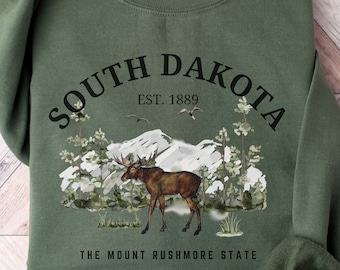 Sudadera de cuello redondo con estampado de alces de Dakota del Sur, recuerdo de viaje del Monte Rushmore
