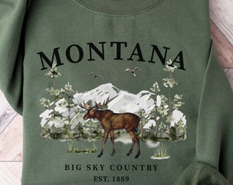 Sudadera Montana Big Sky Country Moose, sudadera de cuello redondo para viajes