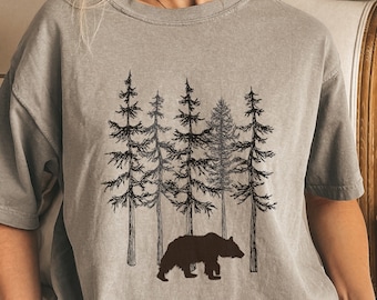 Comfort Colors Bear & Pine Tree Shirt - Forest Hiking Tee