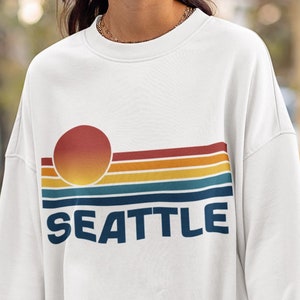 Unisex Seattle Retro Sunset Crewneck Sweatshirt, Washington State Pullover Gift