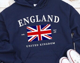 Felpa Con Cappuccio Uomo Itzu – Londra Inghilterra, Cotone, Con Bandiera Union Jack, Tasche Canguro, Taglie S-XXL