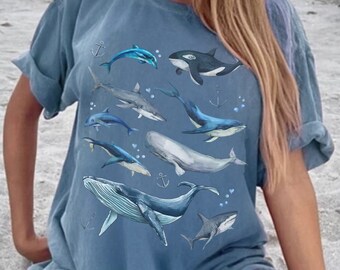 Camiseta de ballena Comfort Colors, camiseta de ballena jorobada del océano