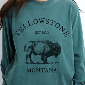 Yellowstone National Park Bison Hiking Long Sleeve Tshirt, Buffalo Gift Tee
