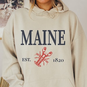 Maine Lobster Hoodie Sweatshirt, Unisex Maine Beach Crewneck Pullover Gift, Maine Lover Womens Mens