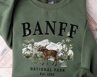 Banff Moose Sweatshirt, Unisex Alberta Canada Crewneck Pullover Shirt Gift