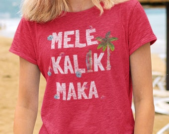 Maglietta Mele Kalikimaka, maglietta natalizia tropicale, Natale hawaiano
