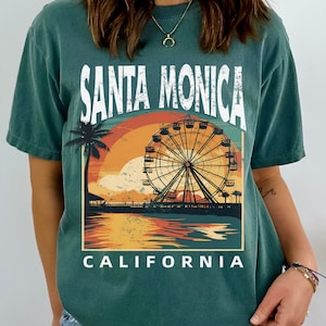 Retro Santa Monica Pier California Beach Tshirt Gift Tee, West Coast Comfort Colors Garment-Dyed Apparel