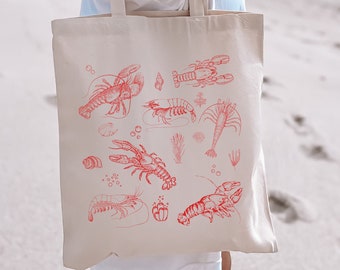 Torba plażowa z nadrukiem homara, duża, bawełniana, płócienna
