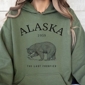 Alaska Grizzly Bear Hooded Sweatshirt Hoodie, Unisex Alaska Pullover State Shirt Gift, The Last Frontier