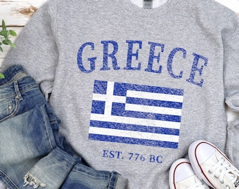 Greece Flag Crewneck Sweatshirt: Greek Vacation Souvenir