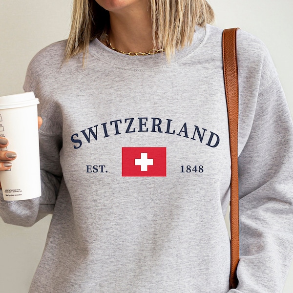 Switzerland Sweatshirt, Womens Swiss Flag Shirt, Switzerland Crewneck Pullover Sweater, Swiss Gifts Souvenir