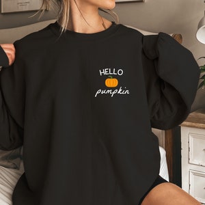 Hello Pumpkin Sweatshirt, Fall Sweatshirt, Hello Pumpkin Shirt, Halloween Sweatshirt, Pumpkin Shirt, Pumpkin Pocket Print