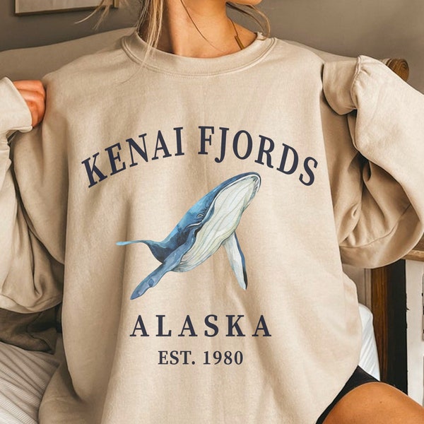 Alaska Crewneck Sweatshirt, Whale Lover Gift, Kenai Fjords Shirt, Ocean Humpback Whale Gift