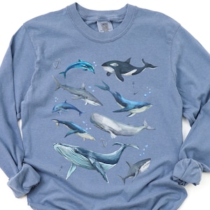 Whale Long Sleeve Tee Shirt, Orca Dolphin Cotton Tshirt, Comfort Colors Humpback Whale