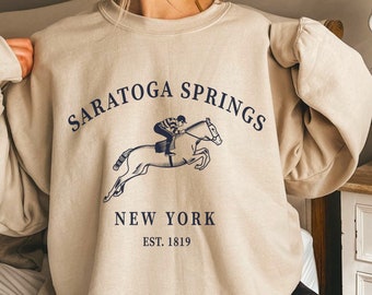 Saratoga Springs Horse Racing Crewneck Sweatshirt, Unisex New York Race Track Pullover
